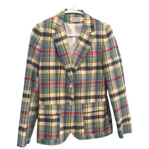 Vintage The Villager Womens Single Breasted Blazer Size 6 Yellow Plaid Preppy